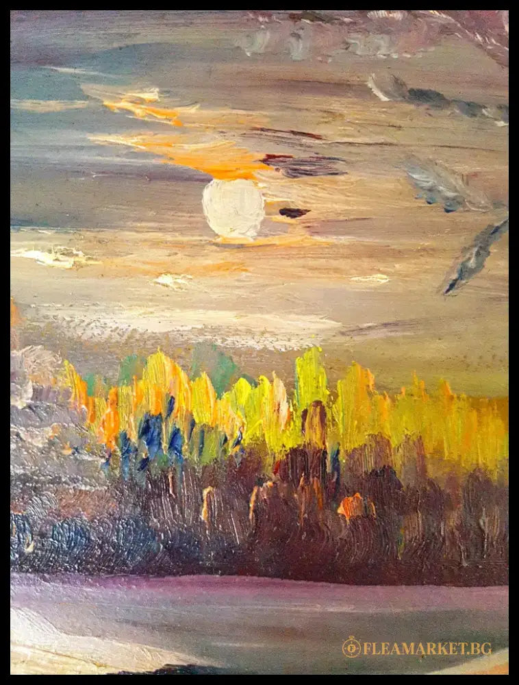 Пейзаж ’Зимна нощ’- масло от неизвестен автор (1087) - Картина