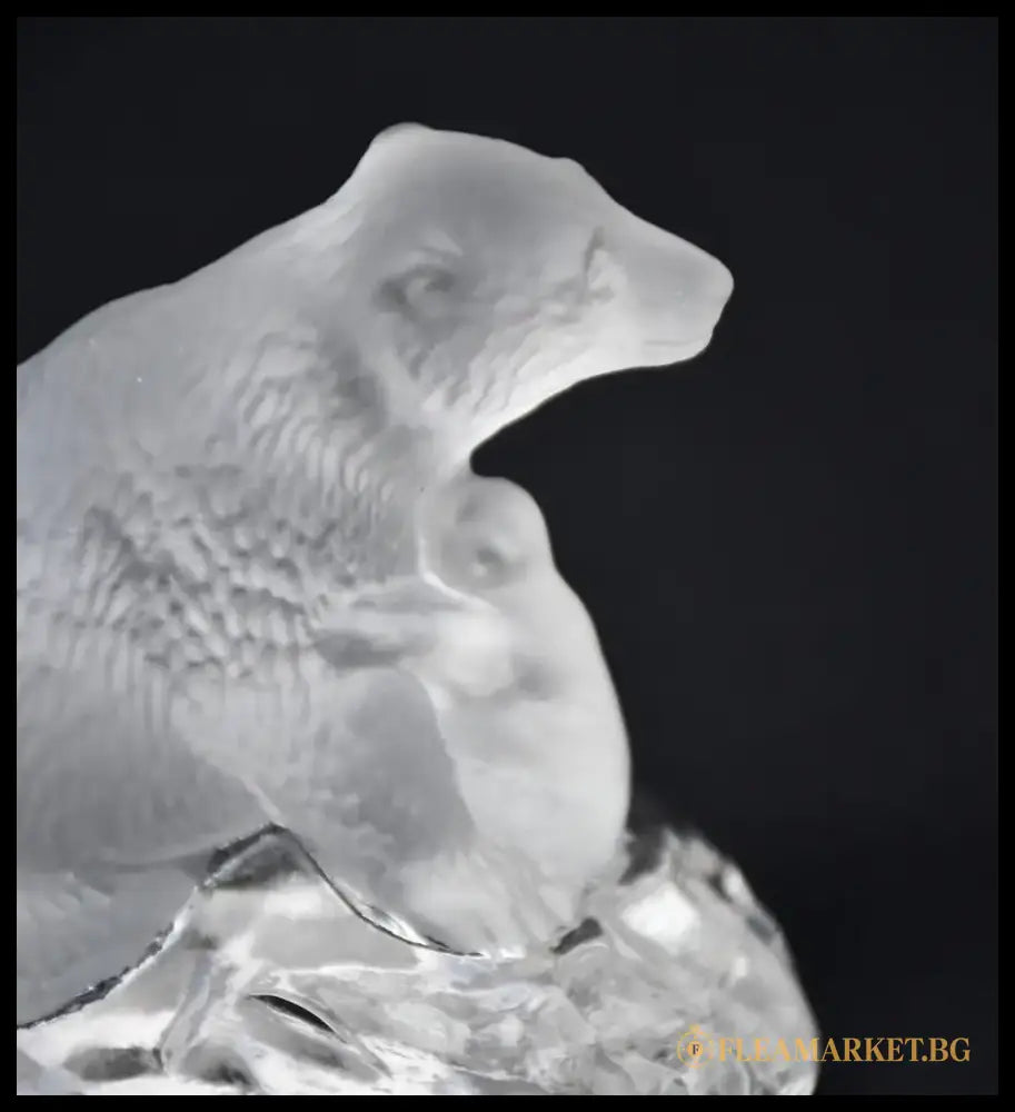 Полярна мечка с мечето си - кристална скулптура на SEA Glasbruk Kosta - antique