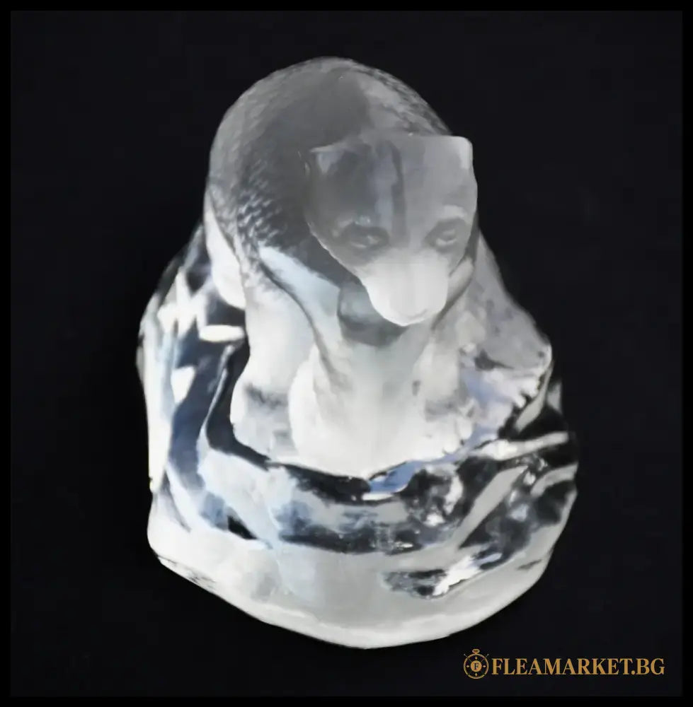 Полярна мечка с мечето си - кристална скулптура на SEA Glasbruk Kosta - antique