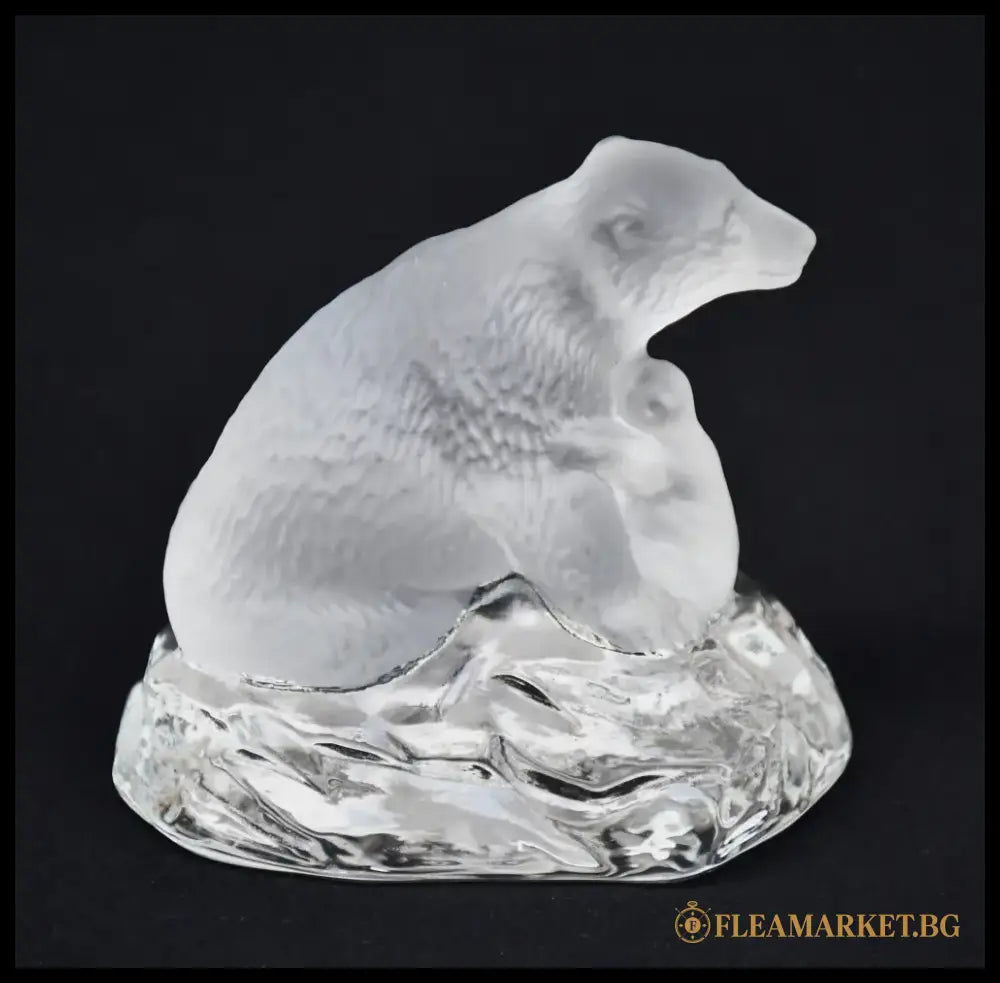 Полярна мечка с мечето си - кристална скулптура на SEA Glasbruk Kosta - antique