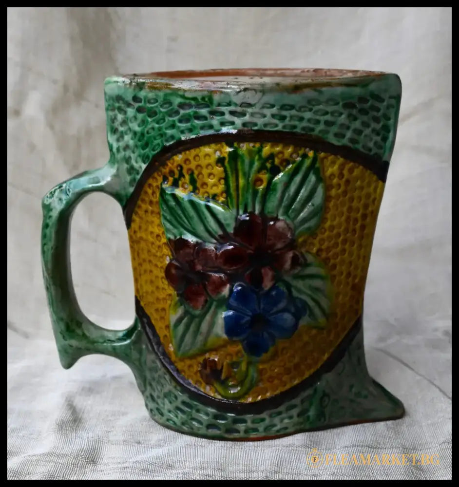 Предвоенна кана за вино - полихромна керамика - antique