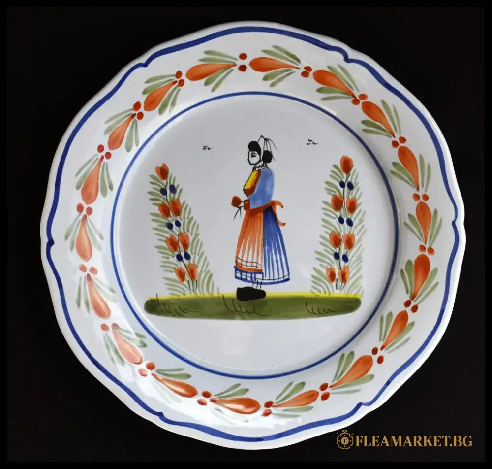 Ръчно рисувана чиния ’Henriot Quimper’ - antique
