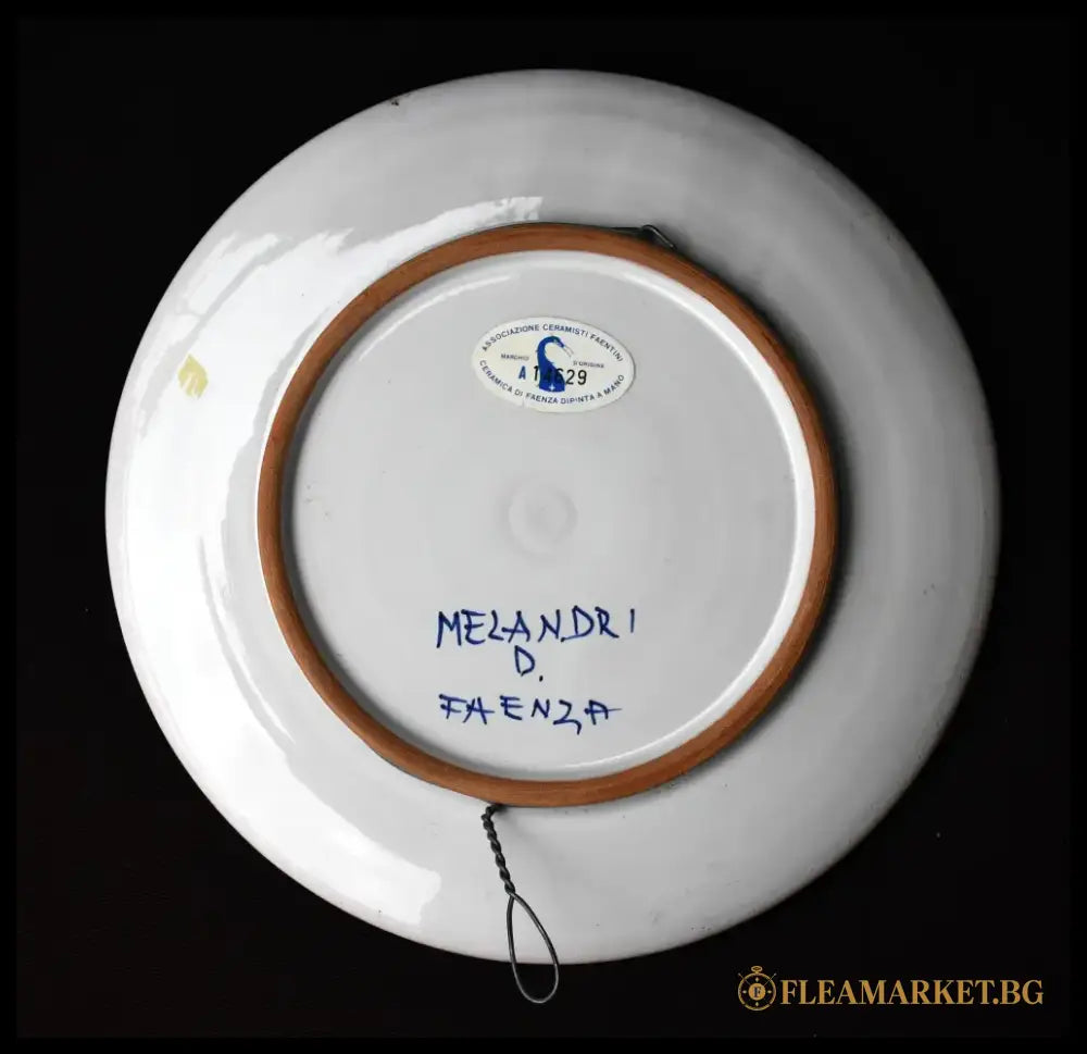 Ръчно рисувана чиния Melandri от Фаенца. Подписана. - antique