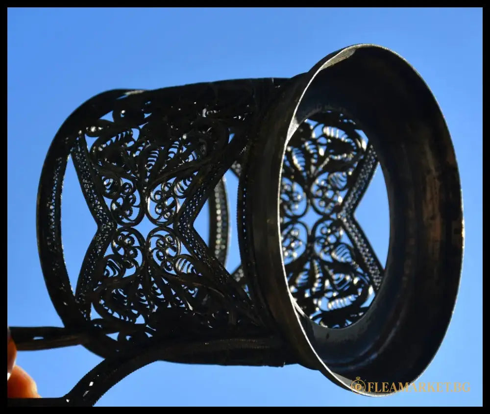 Съветски посребрен филигранен подстаканник с оригинална чаша - antique