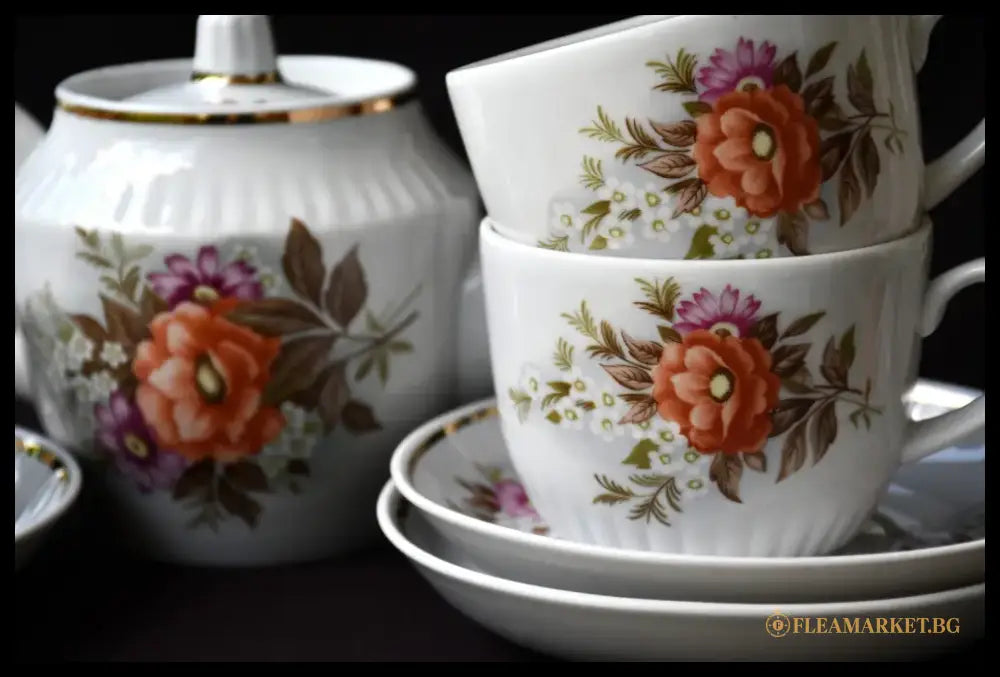 Съветски винтидж сервиз за чай - ’Dmitrovsky porcelain - Verbilki’ - antique