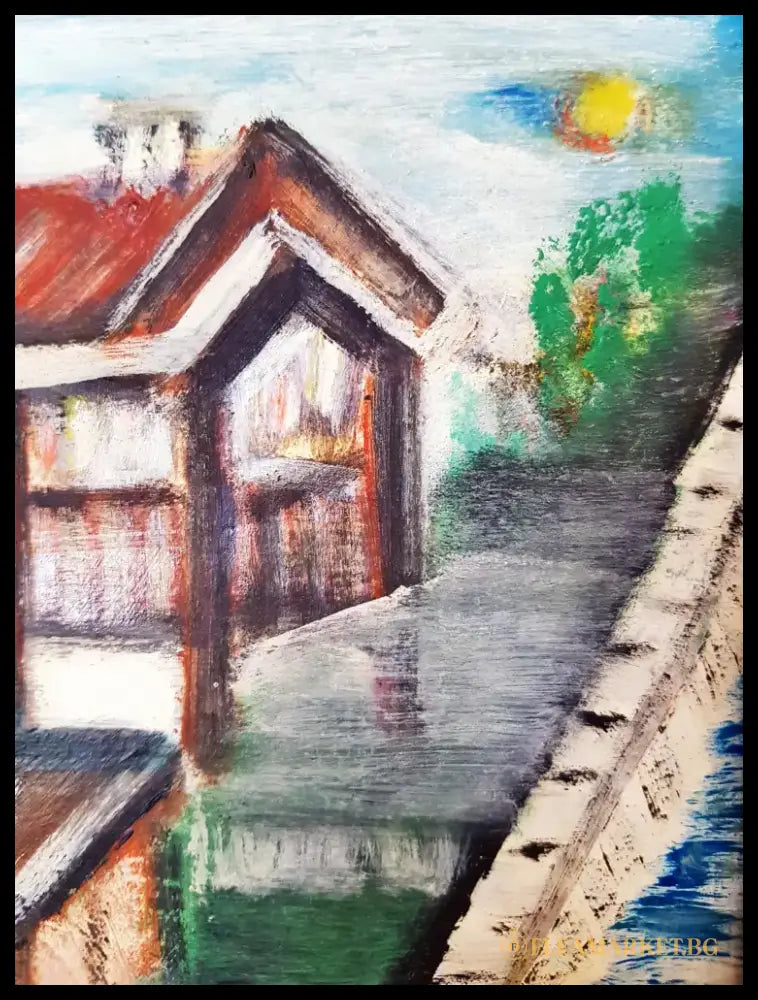 Селски пейзаж с мост- масло- 1990 година (1232) - Картина