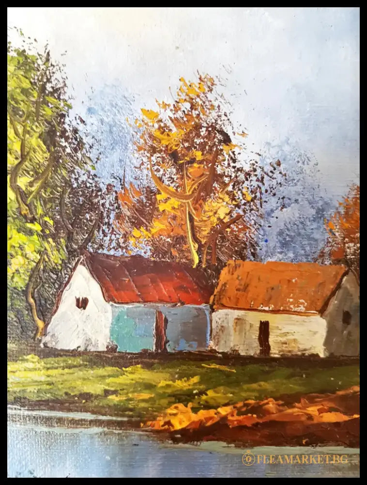 Селски пейзаж с река- масло (1229) - Картина
