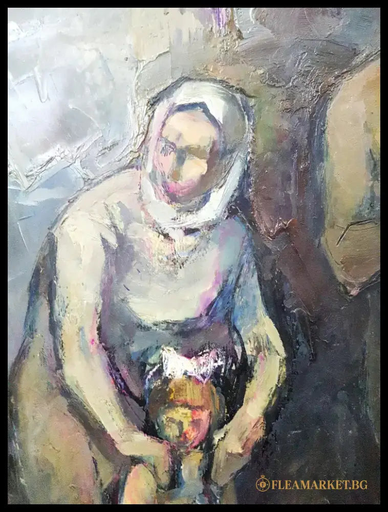 Семейство в очакване- масло от неизвестен автор (1158) - Картина