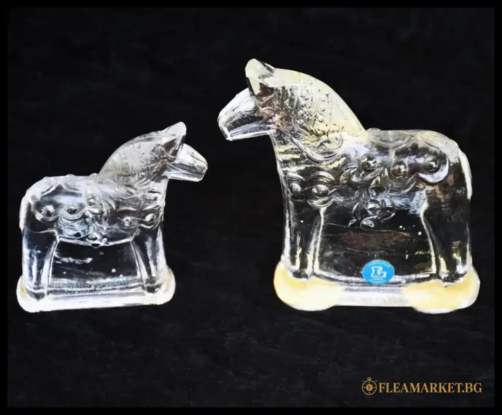 Сет от две стъклени скулптури на конете Дала - Швеция. Винтидж. - antique