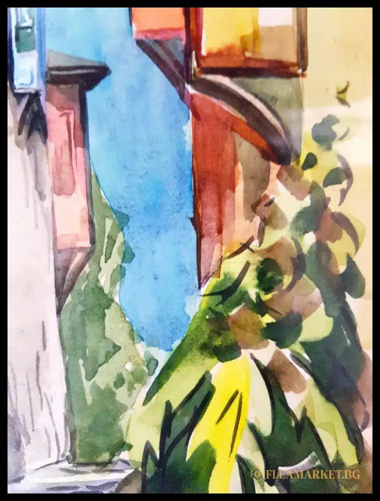 Улица ’Стръмна’- акварел от Д. Петков (1094) - Картина
