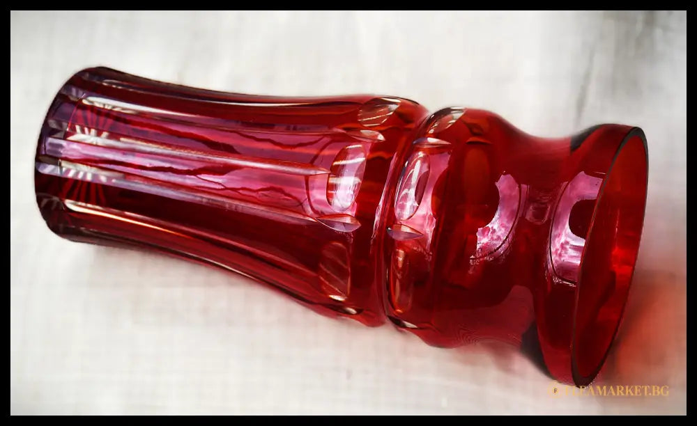 Ваза Бохемия двуслоен кристал Ruby-to-Clear Чехословакия 1960-те (092107261750) - Антикварен предмет