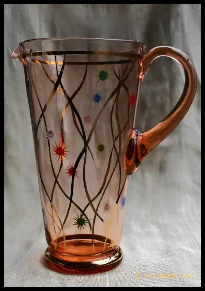 Винтидж сет за домашна лимонада. Розалиново стъкло. - antique