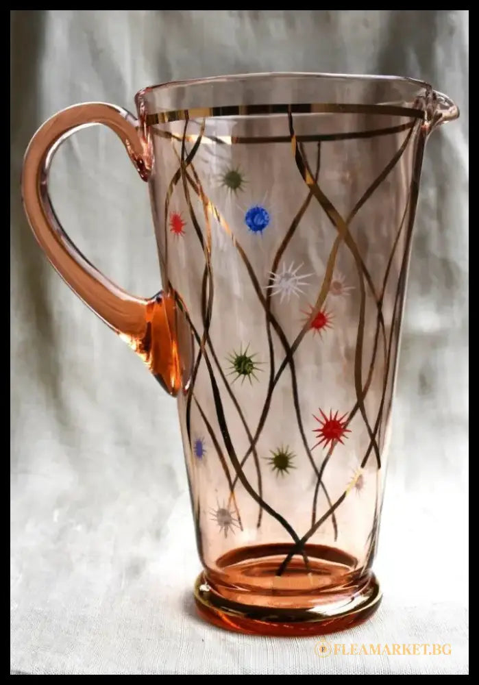 Винтидж сет за домашна лимонада. Розалиново стъкло. - antique